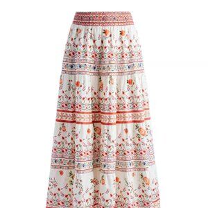Alice+Olivia Cotton and Linen floral A-line midi skirt